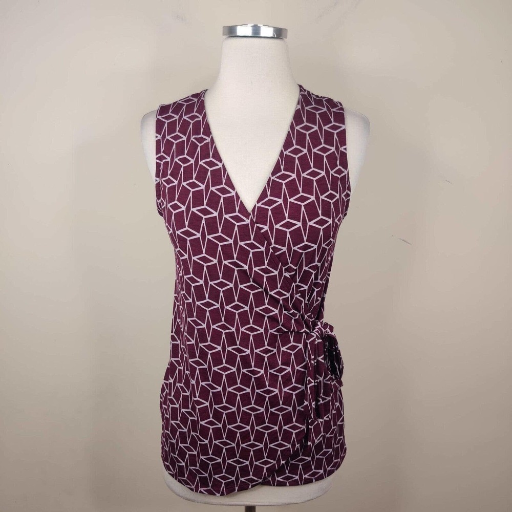 41 Hawthorn Faux Wrap‎ Top Sleeveless Purple Geometric